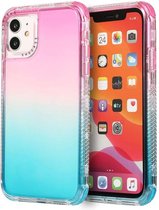 Voor iPhone 12 3 in 1 Dreamland PC + TPU Gradient Tweekleurige transparante rand beschermhoes (roze blauw)