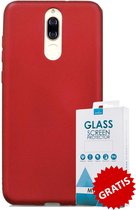 Siliconen Backcover Hoesje Huawei Mate 10 Lite Rood - Gratis Screen Protector - Telefoonhoesje - Smartphonehoesje