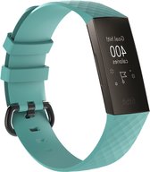 By Qubix - Fitbit Charge 3 & 4 siliconen diamant pattern bandje (Small) - Tiffany blauw - Fitbit charge bandjes
