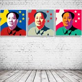 Pop Art Mao x3 Canvas x3 - 80 x 80 cm - Canvasprint - Op dennenhouten kader - Geprint Schilderij - Popart Wanddecoratie