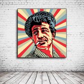 Pop Art Jean-Paul Belmondo Acrylglas - 80 x 80 cm op Acrylaat glas + Inox Spacers / RVS afstandhouders - Popart Wanddecoratie