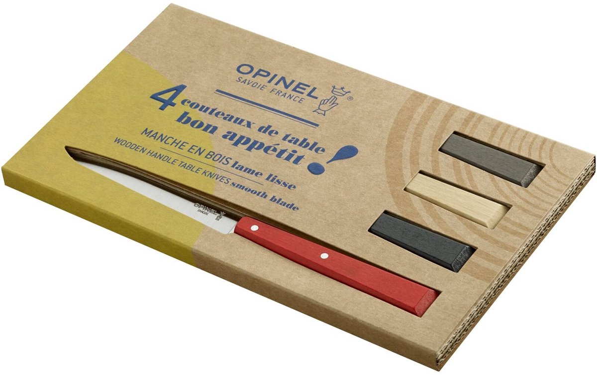 Opinel N°125 Bon Appétit Loft Tafelmessenset - 4-delig - Multicolor - Beukenhout - RVS - Bestek - Steakmes
