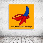 Bananas Pop Art Acrylglas - 80 x 80 cm op Acrylaat glas + Inox Spacers / RVS afstandhouders - Popart Wanddecoratie