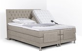 Boxspring Bonita compleet, merk Olympic Life®, elektrisch verstelbaar, 200 x 200 cm, beige, 18-delig met gecapitonneerd knopen motief hoofdbord