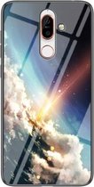 Voor Nokia 7 Plus Sterrenhemel Geschilderd Gehard Glas TPU Schokbestendige Beschermhoes (Heldere Sterrenhemel)