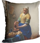 Het melkmeisje, Johannes Vermeer - Foto op Sierkussen - 60 x 60 cm