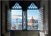 Doorkijk uit raam op de Dom van Florence - Foto op Forex - 120 x 90 cm
