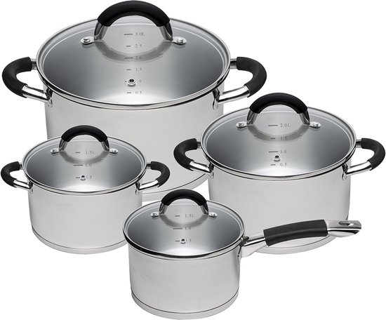 Sola Venice Pannenset Inductie - 4 Delig - Ø 16,16,18,20 cm - RVS Pannen - Kookpannen Set - Zilver