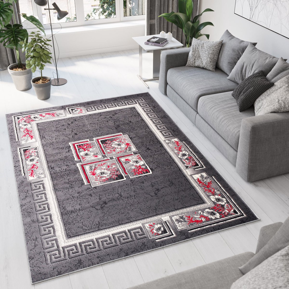 Tapiso Dream Vloerkleed Grijs Modern Gebloemd Woonkamer Tapijt Maat- 140x200