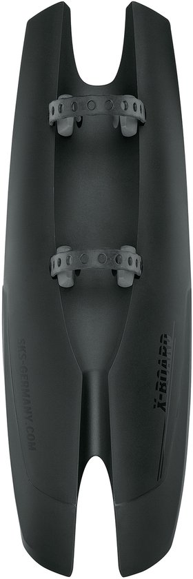 Zwart SKS X-board spatbord, de achterkant, met SKS-germany.com tekst.