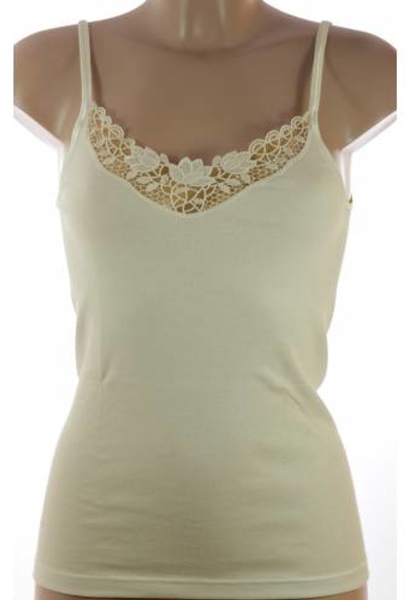Dames hemd modal, kant - Comfortabele Vrouwen singlet - Spaghetti bandjes - 42 - Creme