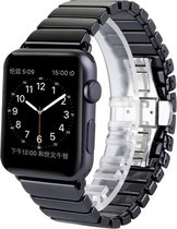By Qubix - Geschikt voor Apple Watch 42mm / 44mm - Schakelarmband Keramisch bandje - Zwart - Apple watch bandjes