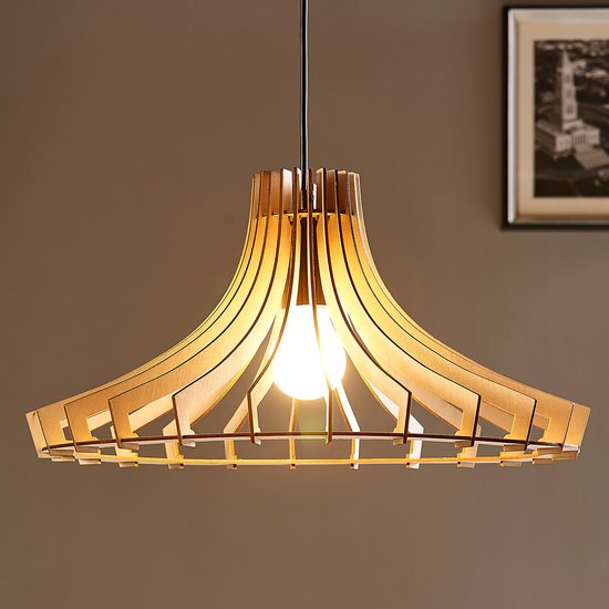 Lindby - Hanglamp - 1licht - multiplex, metaal - H: 20 cm - E27 - licht hout