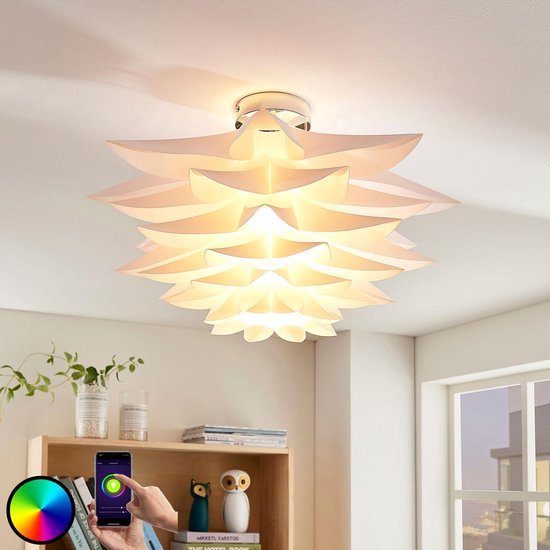 Lindby - plafondlamp - RGB - 1licht - PVC, metaal - H: 32 cm - E27 - wit, chroom