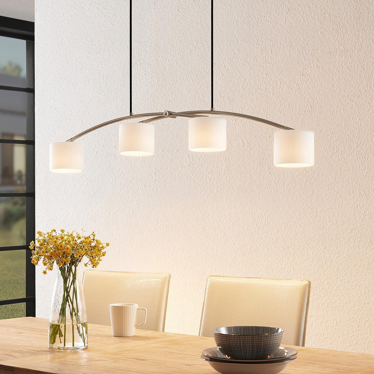 Lucande - hanglamp - 4 lichts - glas, metaal - G9 - opaal wit, gesatineerd nikkel