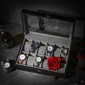 SONGMICS horlogebox met 12 vakken, gemaakt van hout, horlogekast met glazen deksel, horlogekast met afneembare horlogekussens, fluwelen binnenvoering, metalen sluiting, zwart, JOW12BK