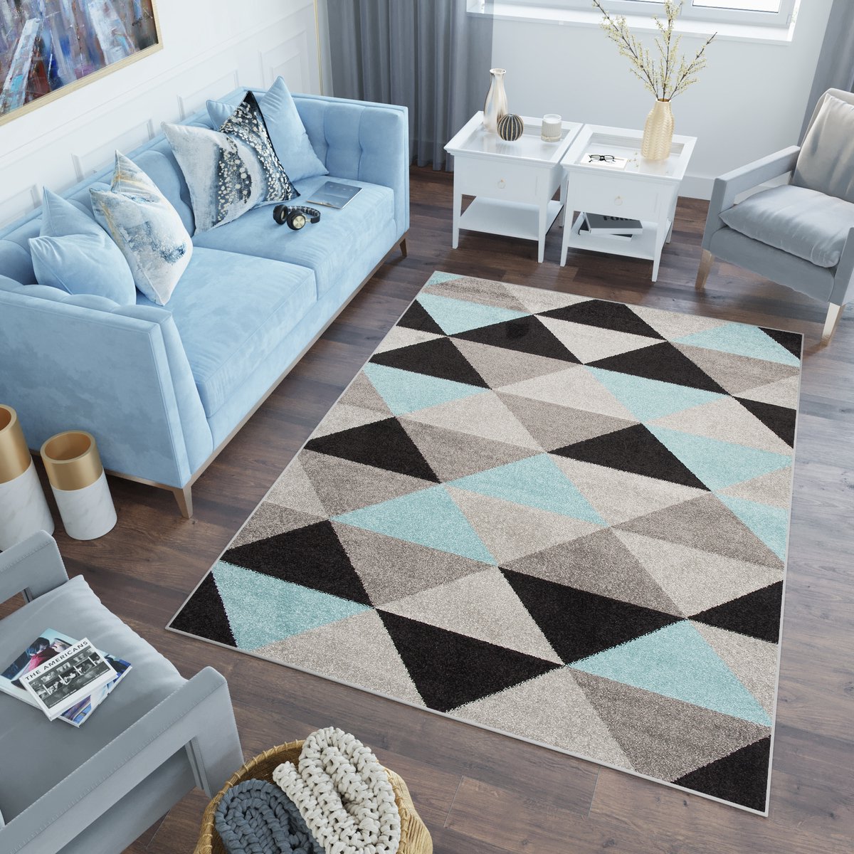 Tapiso Lazur Vloerkleed Grijs Zwart Blauw Modern Abstract Tapijt Maat- 300x400