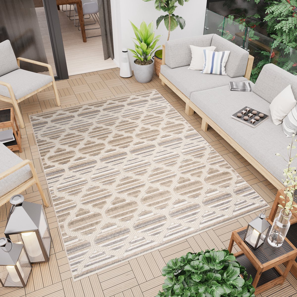 Tapiso Patio Indoor Tapijt Beige Tuintapijt Buitenkleed Modern Buiten Outdoor Maat- 140x200 Creme