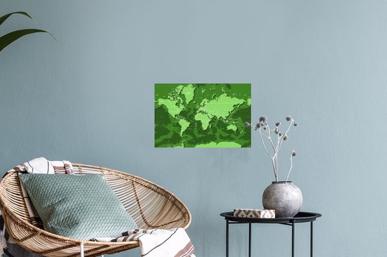 Stickers muraux - Wereldkaart - Résistant - Vert - 30x20 cm - Film Adhésif