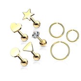 Voordeelset 8 pack assortiment studs en ringetjes gold plated