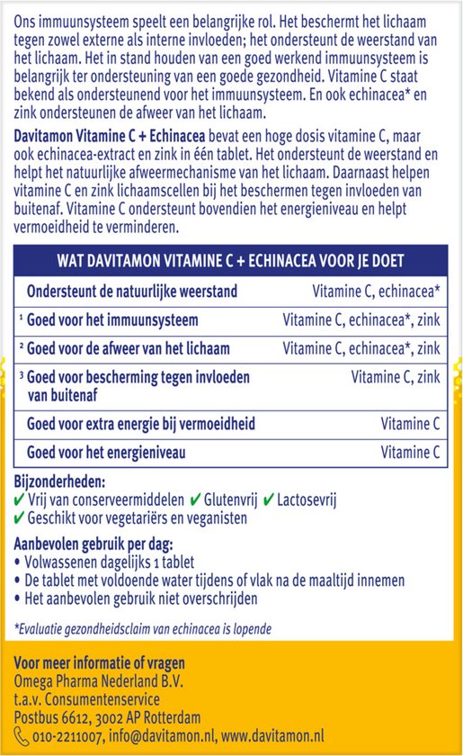 knoflook canvas donor Davitamon Vitamine C + Echinacea - Hoog gedoseerd vitamine C - Natuurlijke  weerstand -... | bol.com
