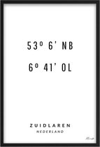 Poster Coördinaten Zuidlaren A3 - 30 x 42 cm (Exclusief Lijst)