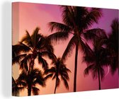 Canvas Schilderij Silhouetten van palmbomen tegen een gekleurde lucht - 90x60 cm - Wanddecoratie