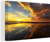 Le lever du soleil lumineux sur la toile de l'océan 120x80 cm - Tirage photo sur toile (Décoration murale salon / chambre)