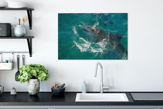 Un requin tigre sortant de l'eau 60x40 cm - Tirage photo sur toile (Décoration murale salon / chambre)