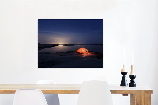Une tente avec éclairage au lever du soleil 80x60 cm - Tirage photo sur toile (Décoration murale salon / chambre)