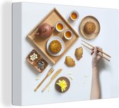 Nourriture et boissons sur un plateau toile 2cm 160x120 cm - Tirage photo sur toile (Décoration murale salon / chambre) XXL / Groot format!
