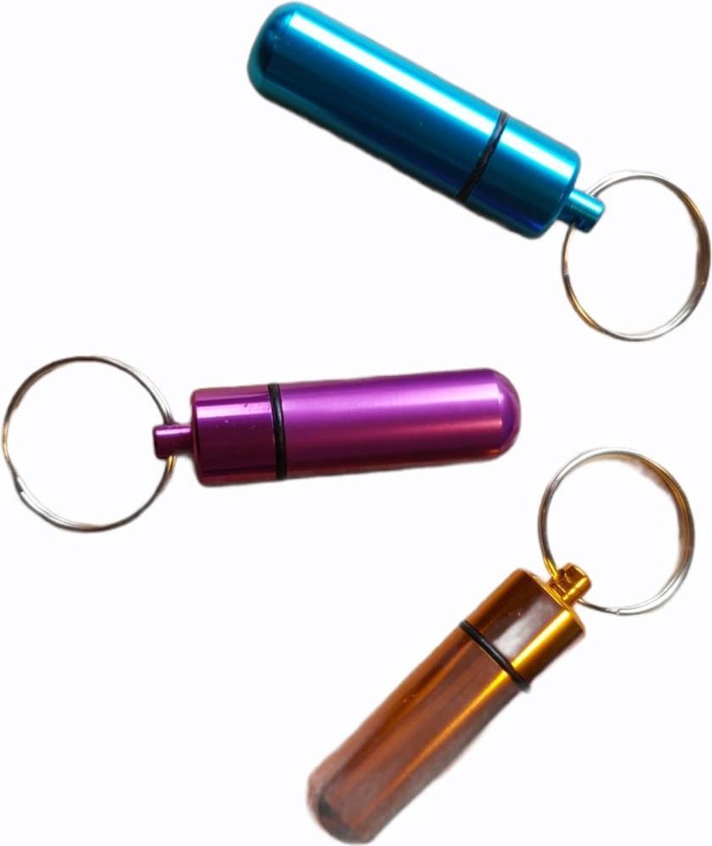 Pillendoosjes | 3 stuks | Onderweg | Sleutelbos | Waterdicht |Paars Blauw Goud | klein 4 cm