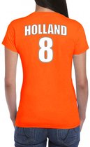 Oranje supporter t-shirt - rugnummer 8 - Holland / Nederland fan shirt / kleding voor dames XS