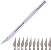 Scalpel - Hobbymesjes - Scalpel mesjes - Hobbymes - Scalpelmes - Hobbymes scalpel - Scalpel mes - RVS - Aluminium - Incl. 11 mesjes - Zilver - Able & Borret