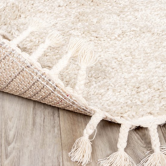 Rond hoogpolig vloerkleed - Lofty Fringe Creme/Wit - Ø 100 cm