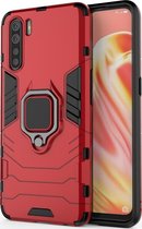 Mobigear Armor Ring Telefoonhoesje geschikt voor OPPO A91 Shockproof Hardcase Hoesje + Ringhouder - Rood