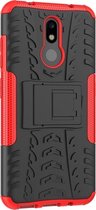 Mobigear Hoesje geschikt voor Nokia 4.2 Telefoonhoesje Hardcase | Mobigear Tire Backcover Shockproof met Standaard | Schokbestendig 4.2 Telefoonhoesje | Anti Shock Proof - Zwart /Rood | Zwart,rood