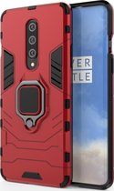 Mobigear Hoesje geschikt voor OnePlus 8 Telefoonhoesje Hardcase | Mobigear Armor Ring Backcover Shockproof met Ringhouder | Schokbestendig 8 Telefoonhoesje | Anti Shock Proof - Rood