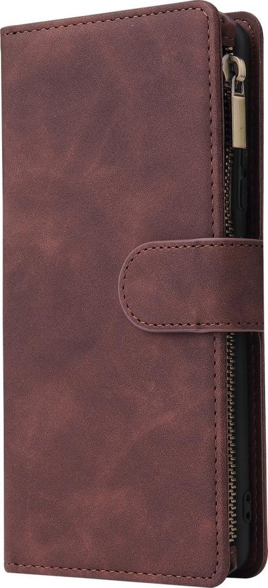 Mobigear Telefoonhoesje geschikt voor Samsung Galaxy S10 Lite Hoesje | Mobigear Zipper Bookcase Portemonnee | Pasjeshouder voor 6 Pasjes | Telefoonhoesje voor Pinpas / OV Kaart / Rijbewijs - Bruin