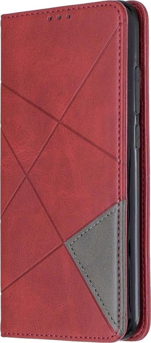 Mobigear Telefoonhoesje geschikt voor Xiaomi Redmi Note 8 Hoesje | Mobigear Rhombus Slim Bookcase | Pasjeshouder voor 2 Pasjes | Telefoonhoesje voor Pinpas / OV Kaart / Rijbewijs - Rood