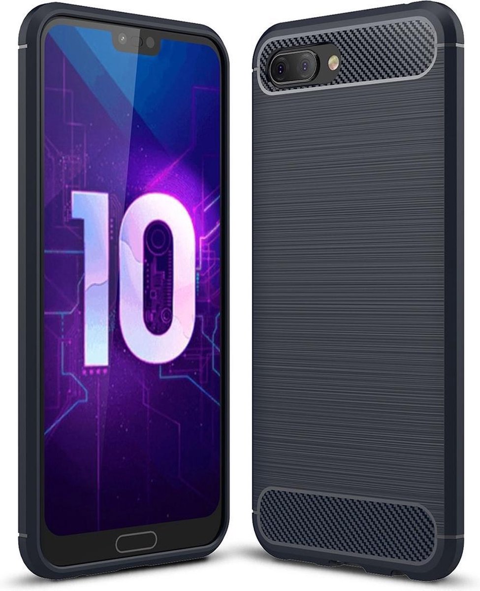 Mobigear Hoesje geschikt voor HONOR 10 Telefoonhoesje Flexibel TPU | Mobigear Brushed Slim Backcover | 10 Case | Back Cover - Marineblauw