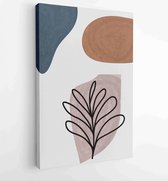 Earth tone background foliage line art drawing with abstract shape and watercolor 2 - Moderne schilderijen – Vertical – 1914436900 - 40-30 Vertical