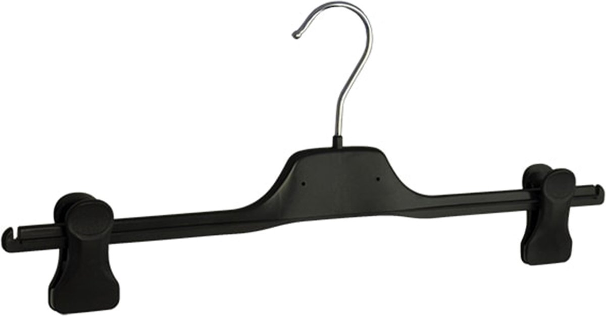 De Kledinghanger Gigant - 10 x Rokhanger / broekhanger / pantalonhanger / knijperhanger kunststof zwart met anti-slip knijpers, 40 cm