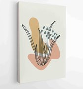 Botanical wall art vector set. Earth tone boho foliage line art drawing with abstract shape. 4 - Moderne schilderijen – Vertical – 1888031881 - 50*40 Vertical