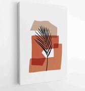 Botanical wall art vector set. Earth tone boho foliage line art drawing with abstract shape. 1 - Moderne schilderijen – Vertical – 1881390325 - 80*60 Vertical