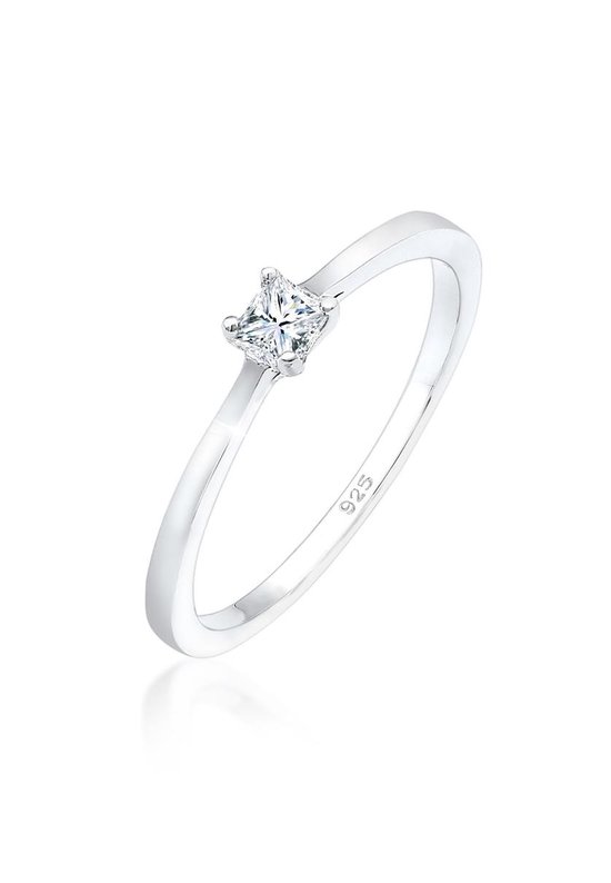 Elli DIAMONDS Dames Ringen Dames Vlakke Engagement met Diamant (0,11 ct.) in 925 Sterling Zilver