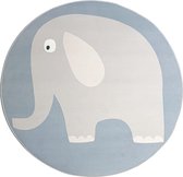 Flycarpets Kids Kinderkamer Vloerkleed - Olifant - Blauw - 120x120 cm Rond