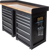 Datona® Werkbank PRO - eiken werkblad - 12 lades - 150 cm - Zwart