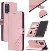 Voor Samsung Galaxy Note20 Stiksels Stijl 2-Kleur Koe Textuur Horizontale Flip PU Lederen Case met Houder & Kaartsleuf & Lanyard (Rose Goud)