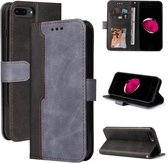 Zakelijke stiksels-kleur horizontale flip PU lederen tas met houder & kaartsleuven & fotolijst voor iPhone 8 Plus/7 Plus (grijs)